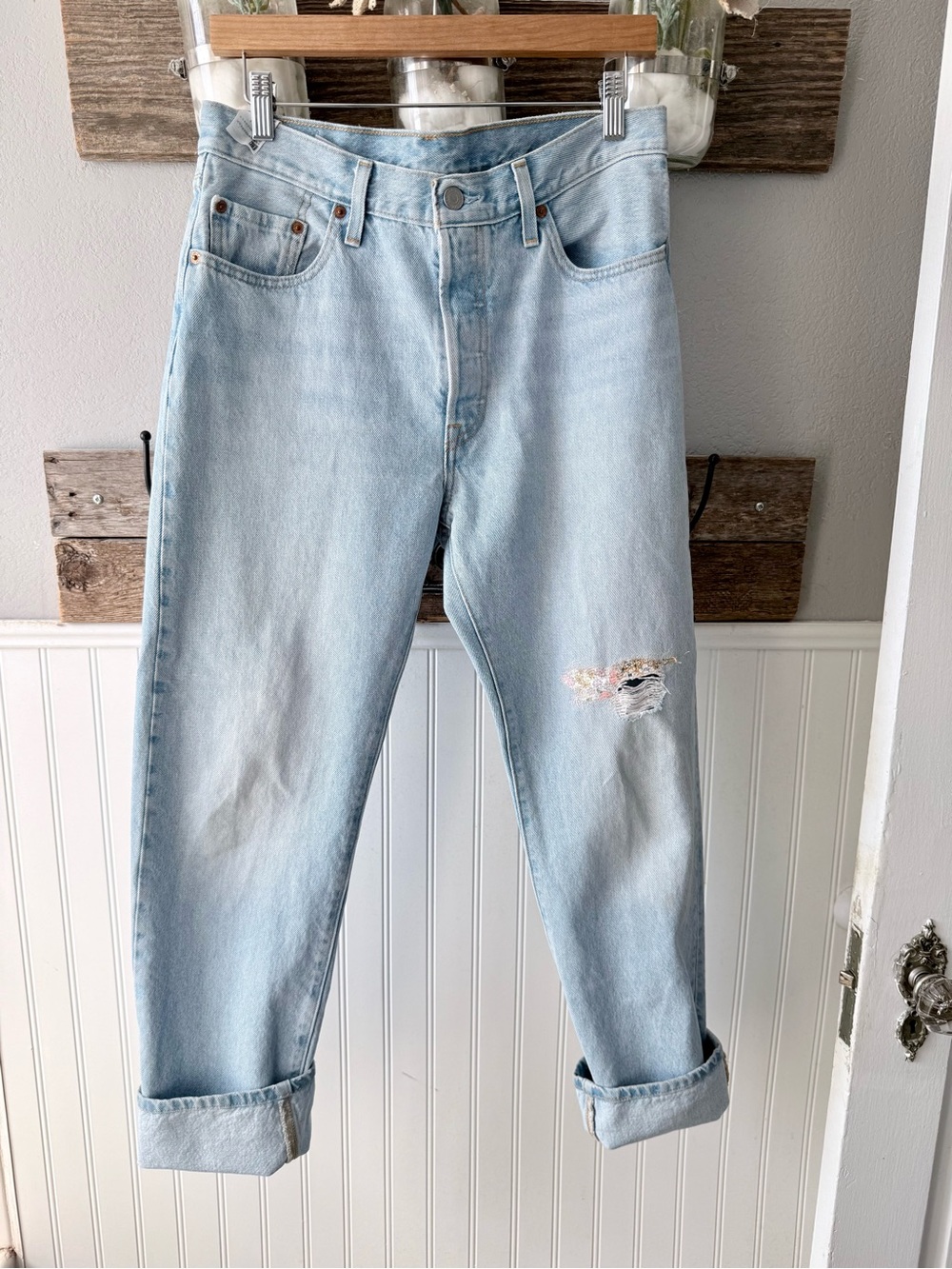 Levi's Light Wash Boyfriend Jeans with Subtle Knee Distress